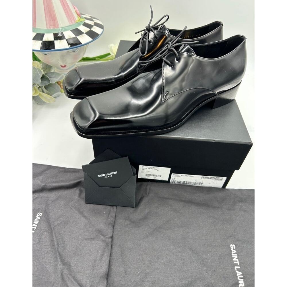 Men's Saint Laurent Jean black leather derby shoes, size 43 made in Italy - Picture 10 of 12